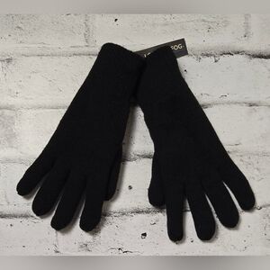 London Fog Black Knit Winter Gloves Fleece Lined Faux Leather Accents NWT
